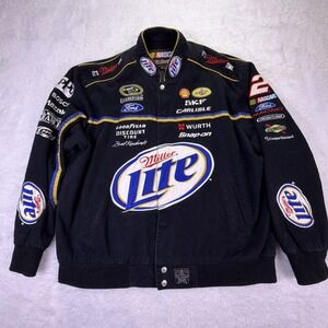 Brad Keselowski Miller Lite Nascar Jacket JH‎ Design Men's Size XL Black Patches
